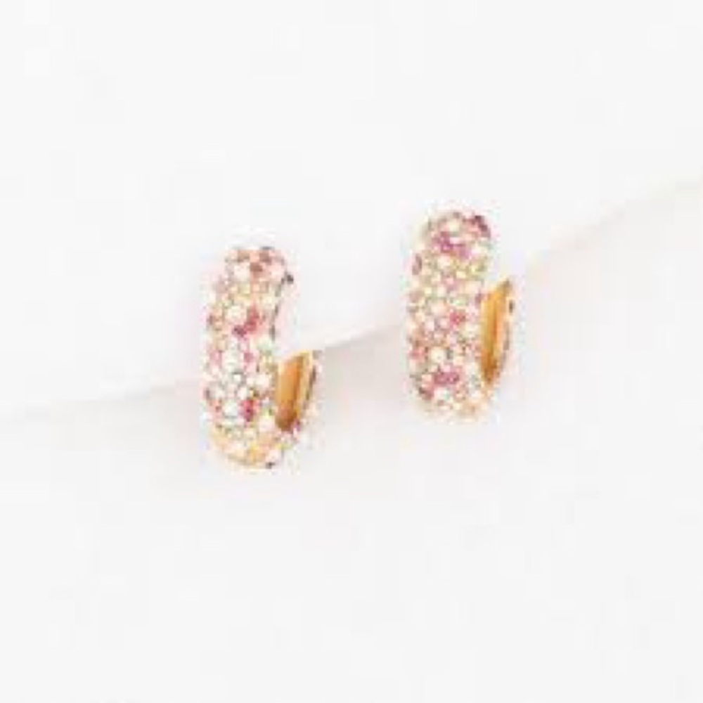Elegant Gold and Pink Crystal Hoop JBloom Earrings